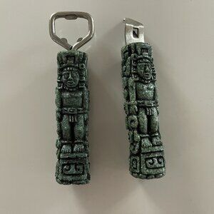 Aztec Mayan Totem Bottle Opener Green Tiki Vintage Resin Barware Luau Party